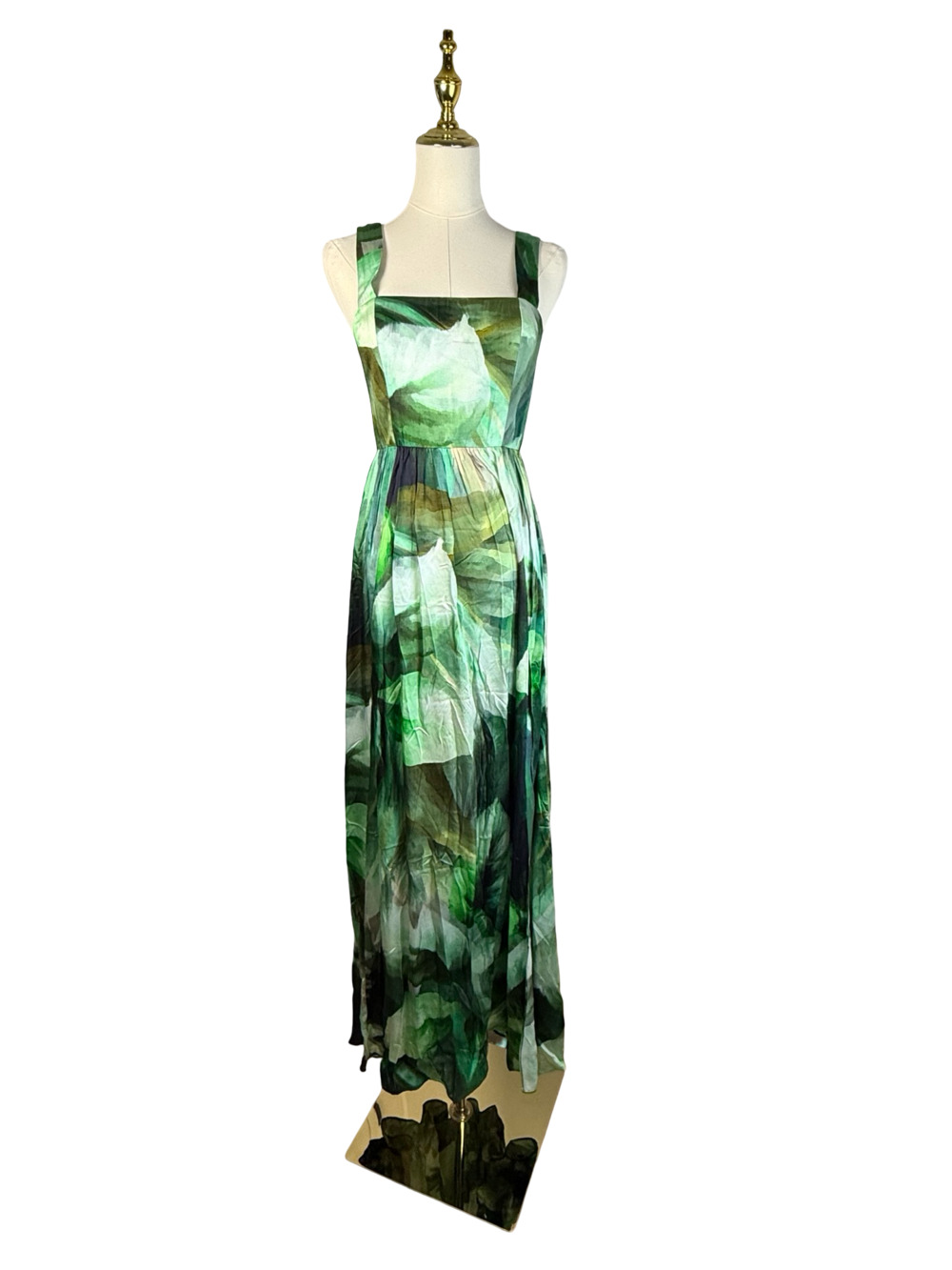 Amanda Uprichard Green Leafy Print Square Neck Maxi Dress - Picture 2 of 10